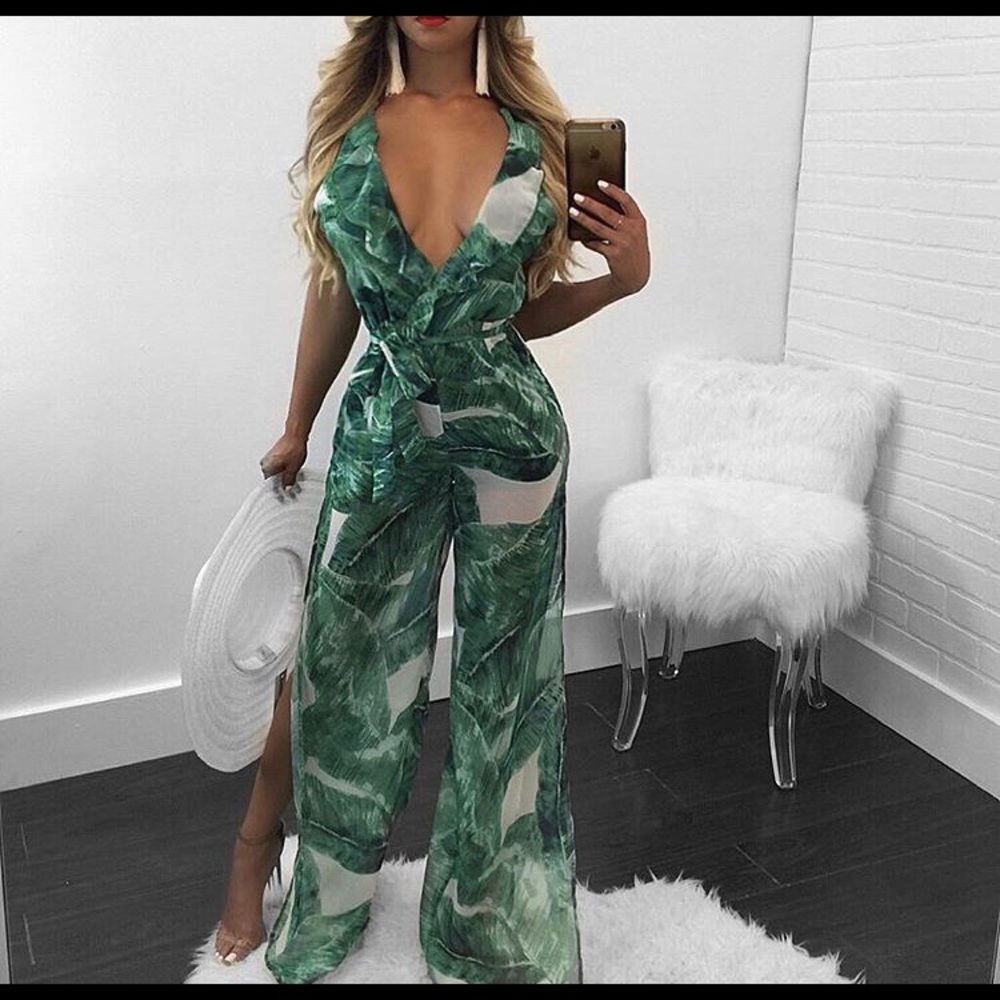 Tropical Chiffon Jumpsuit Size Medium